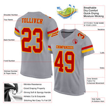 Load image into Gallery viewer, Custom Gray Red-Gold Mesh Authentic Football Jersey
