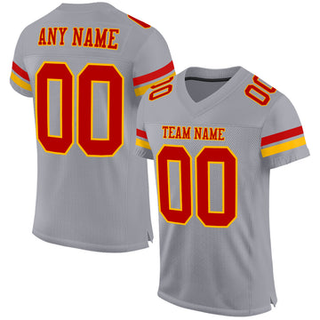 Custom Gray Red-Gold Mesh Authentic Football Jersey