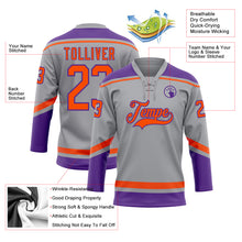 Load image into Gallery viewer, Custom Gray Orange-Purple Hockey Lace Neck Jersey
