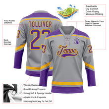 Load image into Gallery viewer, Custom Gray Purple-Gold Hockey Lace Neck Jersey
