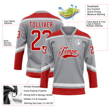 Load image into Gallery viewer, Custom Gray Red-White Hockey Lace Neck Jersey
