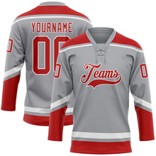 Load image into Gallery viewer, Custom Gray Red-White Hockey Lace Neck Jersey
