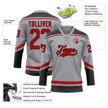 Load image into Gallery viewer, Custom Gray Red-Black Hockey Lace Neck Jersey

