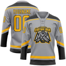 Load image into Gallery viewer, Custom Gray Gold-Black Hockey Lace Neck Jersey
