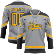 Load image into Gallery viewer, Custom Gray Gold-Black Hockey Lace Neck Jersey
