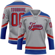 Load image into Gallery viewer, Custom Gray Red-Royal Hockey Lace Neck Jersey
