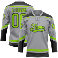 Load image into Gallery viewer, Custom Gray Neon Green-Black Hockey Lace Neck Jersey

