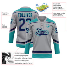 Load image into Gallery viewer, Custom Gray Navy-Teal Hockey Lace Neck Jersey
