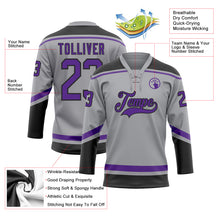 Load image into Gallery viewer, Custom Gray Purple-Black Hockey Lace Neck Jersey
