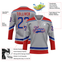Load image into Gallery viewer, Custom Gray Royal-Red Hockey Lace Neck Jersey
