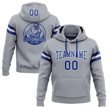 Custom Stitched Gray Royal-White Football Pullover Sweatshirt Hoodie