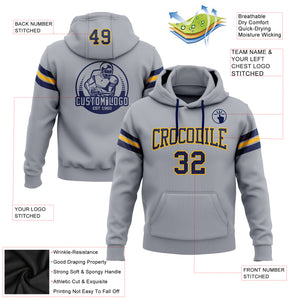 Custom Stitched Gray Navy-Gold Football Pullover Sweatshirt Hoodie