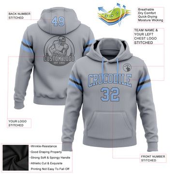 Custom Stitched Gray Light Blue-Steel Gray Football Pullover Sweatshirt Hoodie