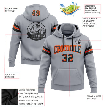 Custom Stitched Gray Black-Orange Football Pullover Sweatshirt Hoodie