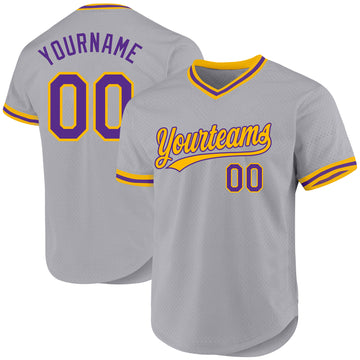 Custom Gray Purple-Gold Authentic Throwback Baseball Jersey