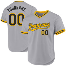 Load image into Gallery viewer, Custom Gray Black-Gold Authentic Throwback Baseball Jersey
