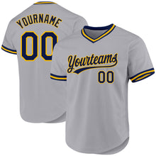 Load image into Gallery viewer, Custom Gray Navy-Gold Authentic Throwback Baseball Jersey
