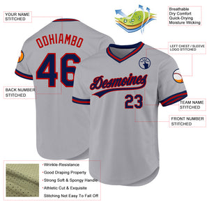 Custom Gray Navy-Red Authentic Throwback Baseball Jersey