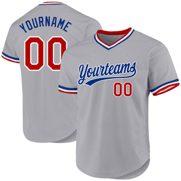 Custom Gray Red-Royal Authentic Throwback Baseball Jersey