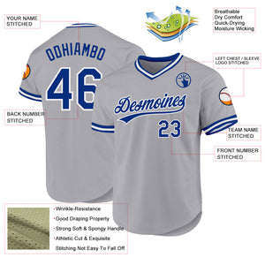 Custom Gray Royal-White Authentic Throwback Baseball Jersey