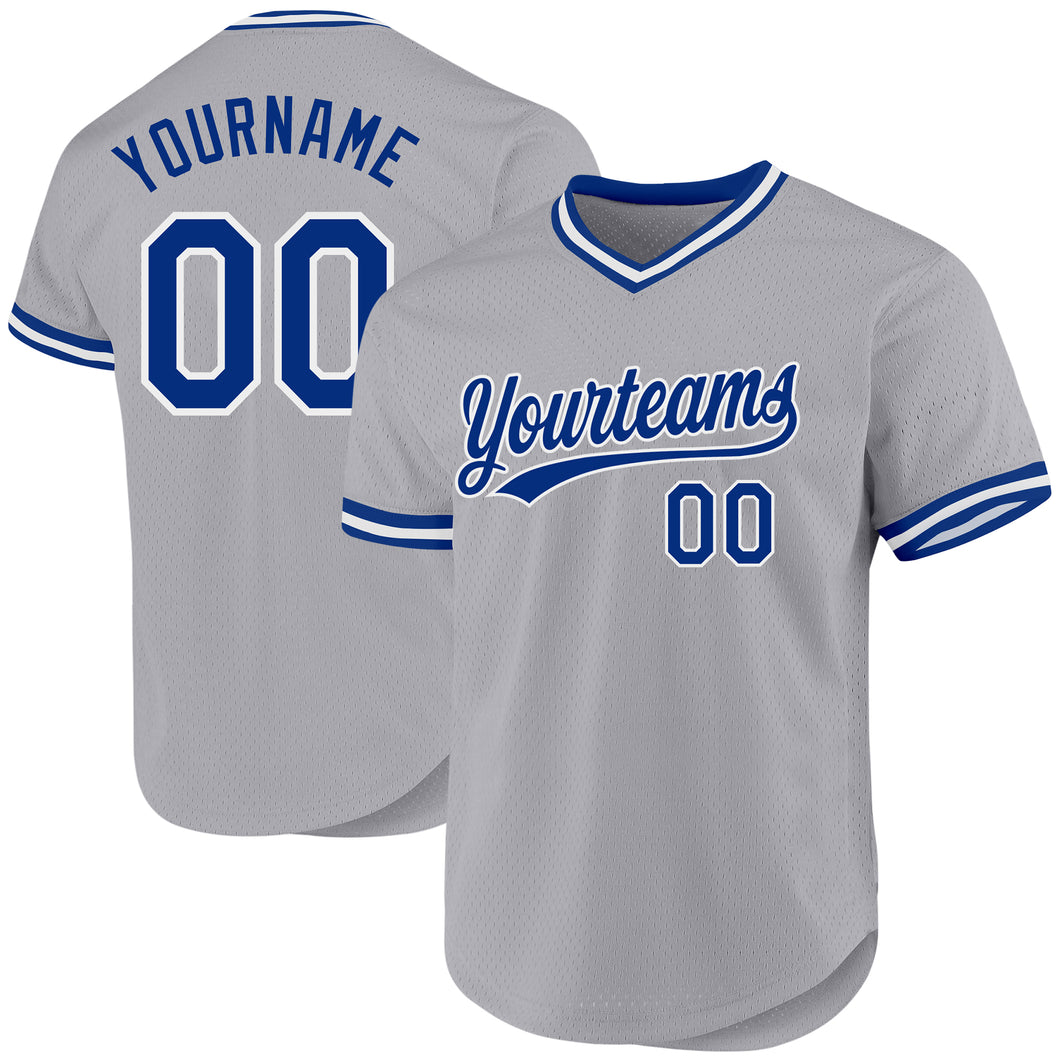 Custom Gray Royal-White Authentic Throwback Baseball Jersey