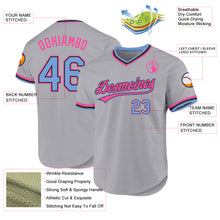 Load image into Gallery viewer, Custom Gray Light Blue Black-Pink Authentic Throwback Baseball Jersey
