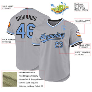 Custom Gray Light Blue-Black Authentic Throwback Baseball Jersey