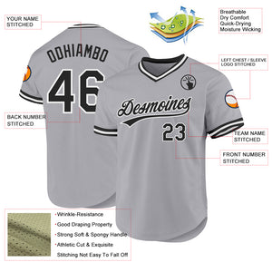 Custom Gray Black-White Authentic Throwback Baseball Jersey