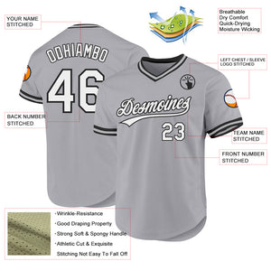 Custom Gray White-Black Authentic Throwback Baseball Jersey