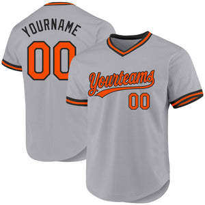 Custom Gray Orange-Black Authentic Throwback Baseball Jersey