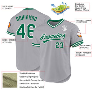 Custom Gray Kelly Green-White Authentic Throwback Baseball Jersey