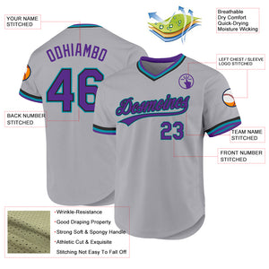 Custom Gray Purple Black-Teal Authentic Throwback Baseball Jersey