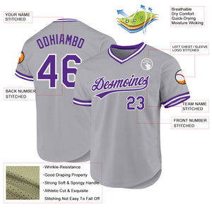 Custom Gray Purple-White Authentic Throwback Baseball Jersey