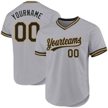 Load image into Gallery viewer, Custom Gray Black-Old Gold Authentic Throwback Baseball Jersey
