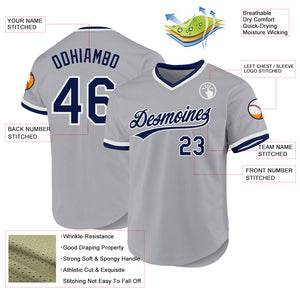 Custom Gray Navy-White Authentic Throwback Baseball Jersey