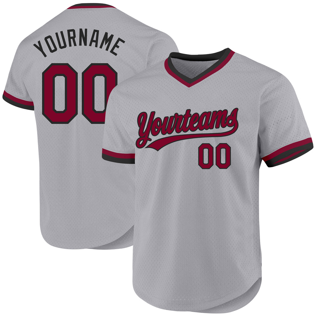 Custom Gray Maroon-Black Authentic Throwback Baseball Jersey