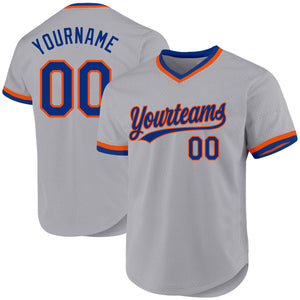 Custom Gray Royal-Orange Authentic Throwback Baseball Jersey