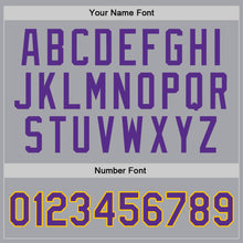 Load image into Gallery viewer, Custom Gray Purple-Gold Authentic Throwback Basketball Jersey
