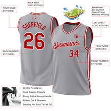 Load image into Gallery viewer, Custom Gray Red-White Authentic Throwback Basketball Jersey
