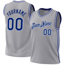 Load image into Gallery viewer, Custom Gray Royal-White Authentic Throwback Basketball Jersey
