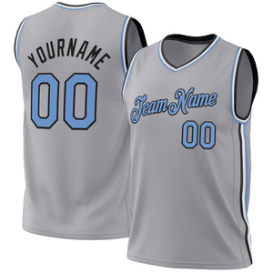 Custom Gray Light Blue-Black Authentic Throwback Basketball Jersey