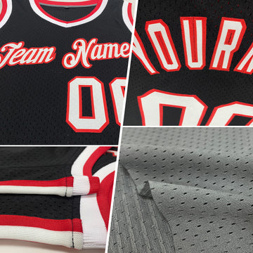 Custom Gray Black-Red Authentic Throwback Basketball Jersey