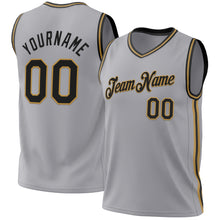 Load image into Gallery viewer, Custom Gray Black-Old Gold Authentic Throwback Basketball Jersey
