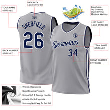 Load image into Gallery viewer, Custom Gray Navy-White Authentic Throwback Basketball Jersey
