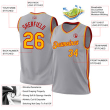 Load image into Gallery viewer, Custom Gray Gold-Red Authentic Throwback Basketball Jersey
