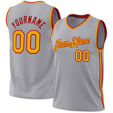 Load image into Gallery viewer, Custom Gray Gold-Red Authentic Throwback Basketball Jersey
