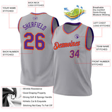 Load image into Gallery viewer, Custom Gray Purple-Orange Authentic Throwback Basketball Jersey
