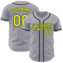 Load image into Gallery viewer, Custom Gray Neon Yellow-Black Authentic Baseball Jersey
