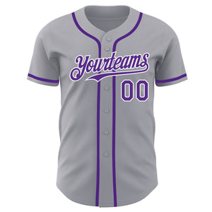 Custom Gray Purple-White Authentic Baseball Jersey