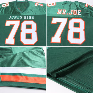 Custom Green White-Orange Mesh Authentic Football Jersey